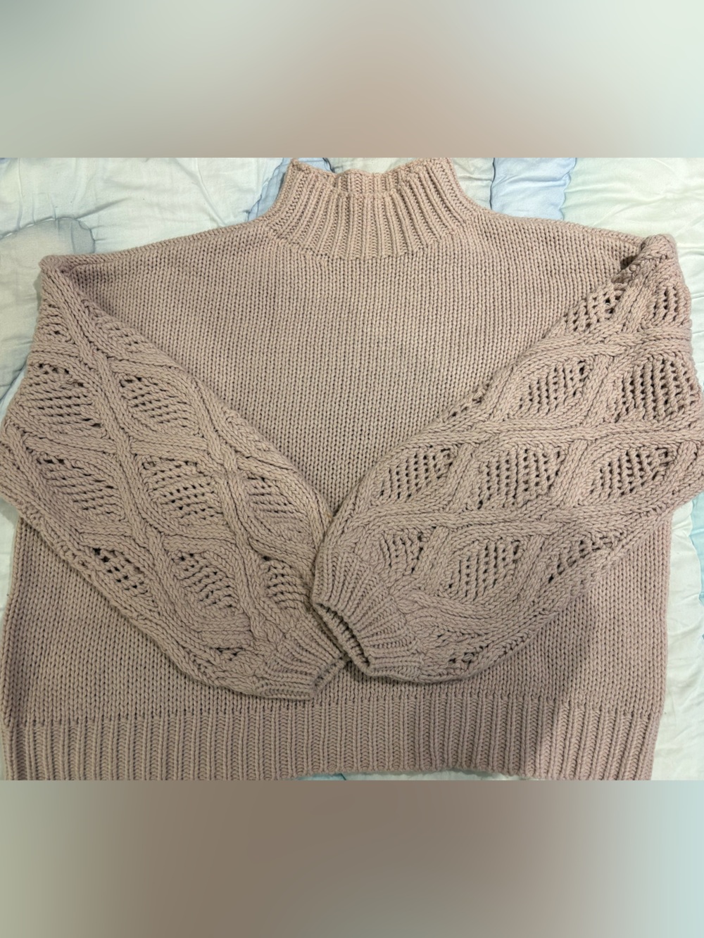 Women’s Cable Sleeve Mock Neck Sweater - Dusty pink